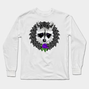 Raccoon Purple Rose Wreath Long Sleeve T-Shirt